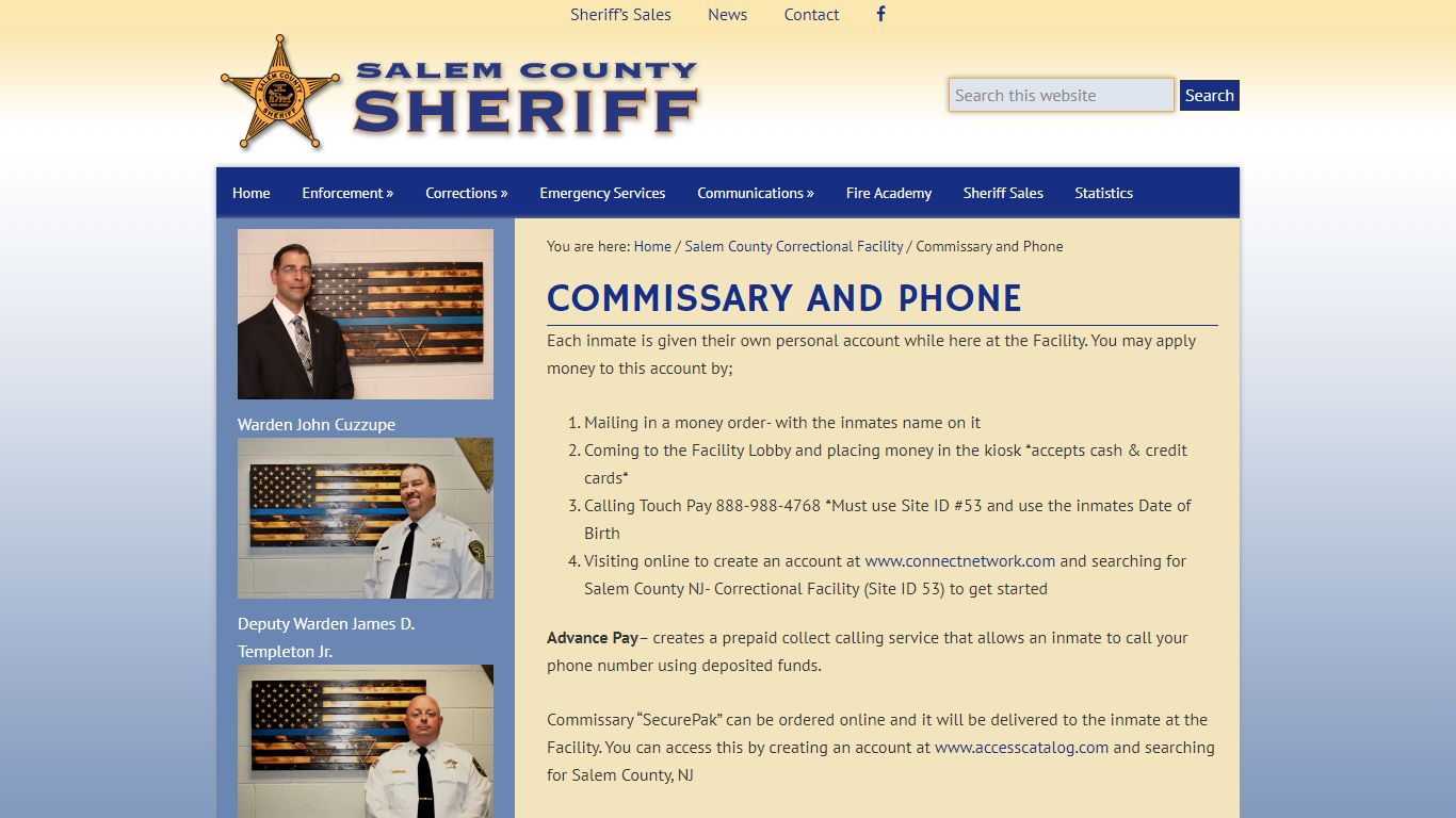 Commissary and Phone - Salem County Sheriff's Office