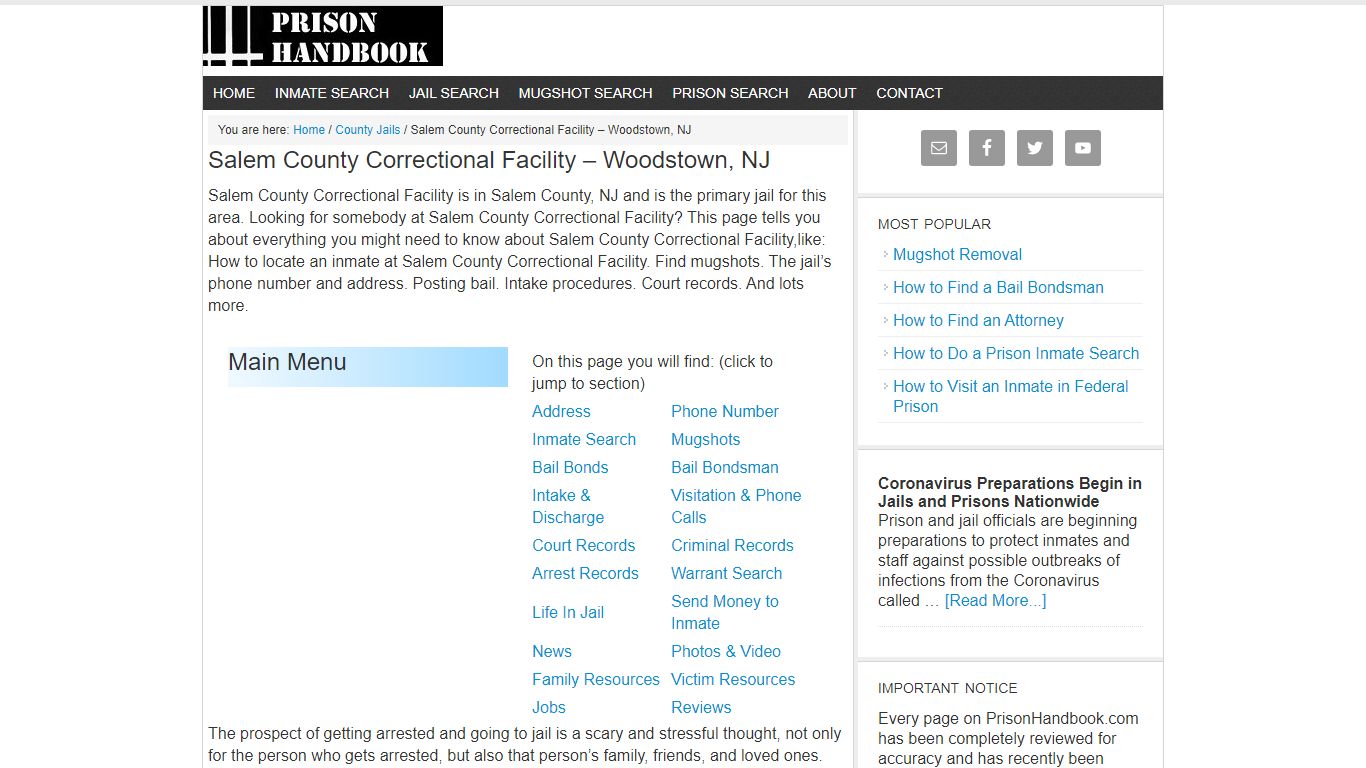 Salem County Correctional Facility – Woodstown, NJ - Prison Handbook